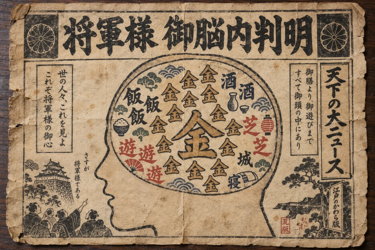 将軍様の脳内メーカー結果を大ニュースとして掲載した架空の江戸時代の瓦版