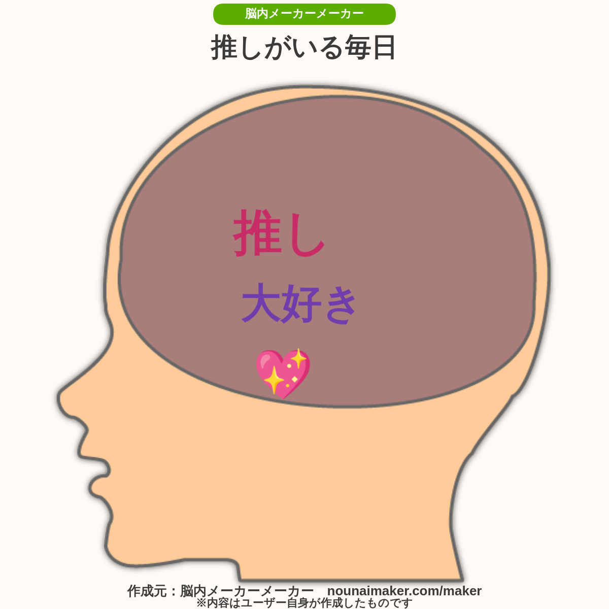「推し」「大好き」とハートの絵文字を自由配置した脳内画像